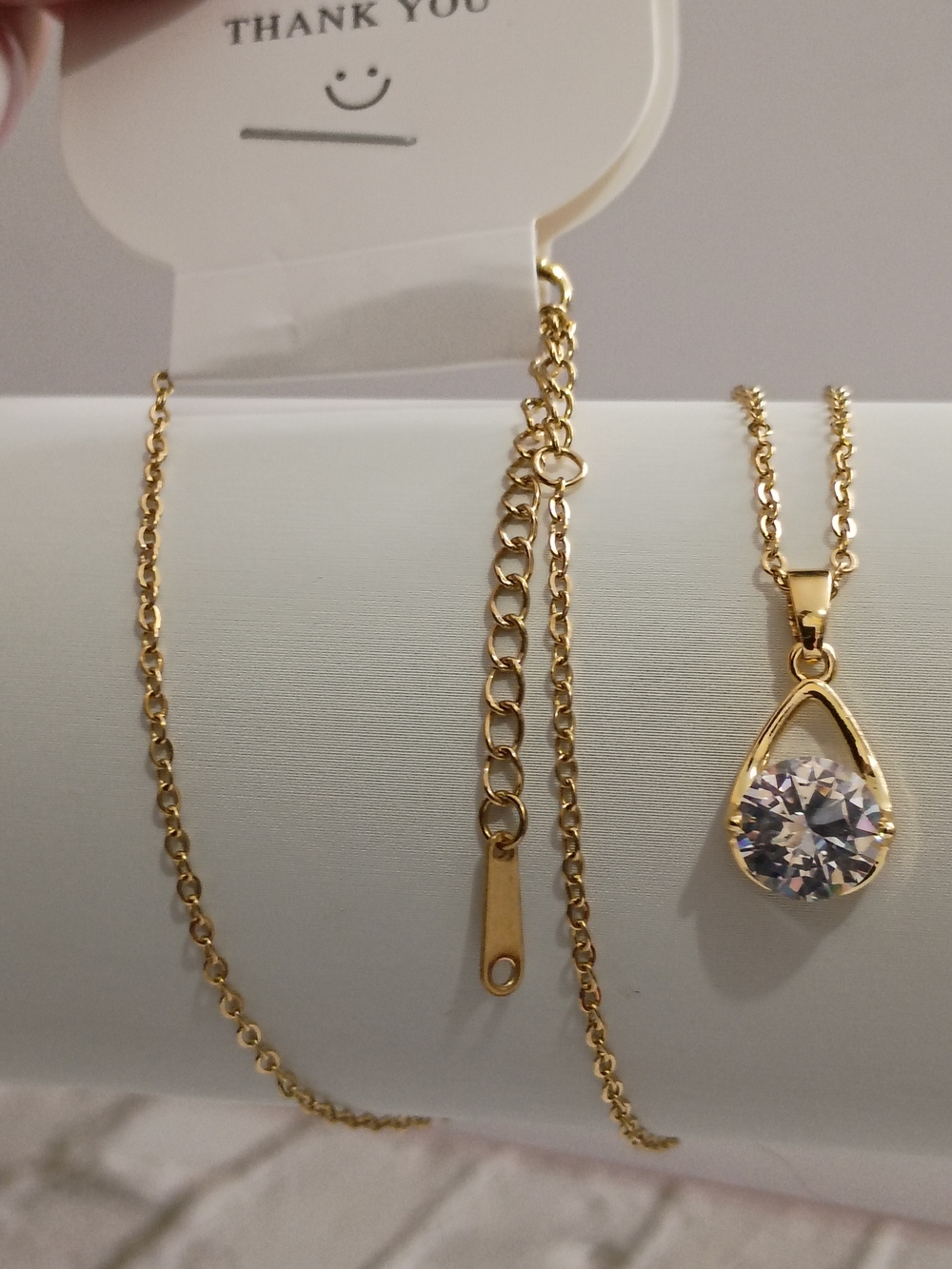 Solitaire Moissanite Gold Teardrop Pendant Necklace with Zircoia Crystal